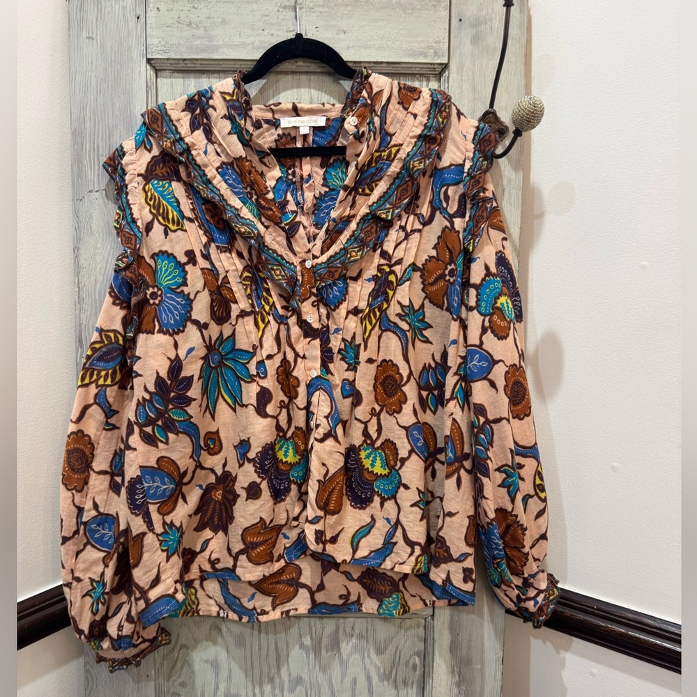 Anthropologie Love the Label Boho Floral Puff Long Sleeve Blouse Size Large